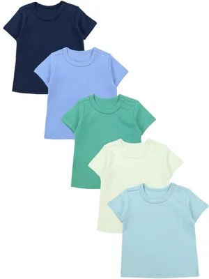 Produktbild von TupTam Baby Jungen Kurzarm T-Shirt mit Aufdruck Unifarben Sterne Streifen 5er Set, Farbe: Dunkelblau Blau Mineralgrün Dunkelgrün Hellgrün, Größe: 98