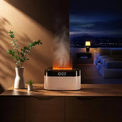 Produktbild von OKWISH Luftbefeuchter, Intelligenter Aroma Diffuser & Luftbefeuchter, Ultraschall Duftzerstäuber mit LED Nachtlicht, Automatischer Timer, Aromatherapie Befeuchter für Schlafzimmer, Wohnzimmer & Büro, Weiß