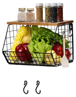 Image de Panier de cuisine pour fruits et légumes mural robuste 30x20x21,5 cm noir