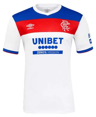 Image de Umbro - Maillot extérieur « 25/26 » pour homme, Rangers FC, manches courtes UO2671 (XXL) (Blanc brillant/Lapis-lazuli/Rouge flamme)