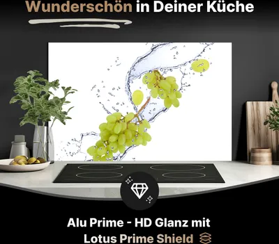 Produktbild von Spritzschutz Küchenrückwand aus Aluminiumverbund Glanz - 3mm - 125x50 cm  - Weintraube im Wasserspritzer