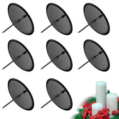 Obrázok produktu pre 8 držiakov na sviečky, adventný veniec, priemer 6 cm, čierna farba, kov, s držiakmi na sviečky