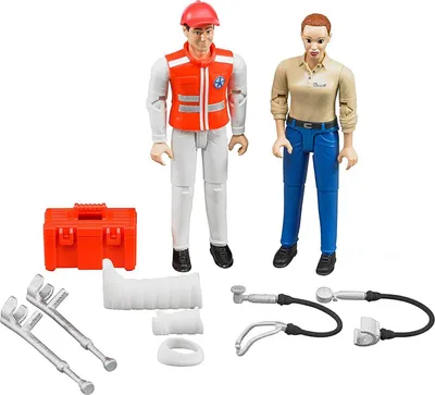 Image de bruder 62710 - Bworld Set Service de secours, ambulancier, patient & accessoires - 1:16 Médecin Ambulance Figure humaine Jouet