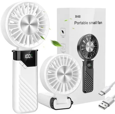 Obrázek produktu pro Ibenzoa® Skládací, přenosný ruční ventilátor – 3 v 1 (ruční/stolní/na krk), 5 rychlostí, USB-C, LED displej, 4000 mAh, 19×8×4 cm, 240 g