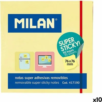 Image de Papillons adhésifs Milan 76 x 76 mm jaune 10 pièces