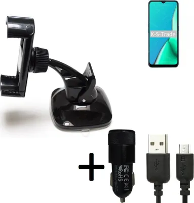 Produktbild von K-S-Trade Halterung kompatibel mit Oppo A5 2020 Windschutzscheibe / Armaturenbrett + LADEGERÄT mit Mico USB Kabel Autohalterung KFZ Halter