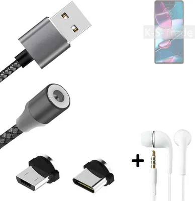 Produktbild von K-S-Trade® Hochwertiges Magnet-Lade-kabel Sync-Kabel Daten-Kabel + Kopfhörer kompatibel mit Motorola Edge 30 Pro mit USB-Typ-C-Anschluss und