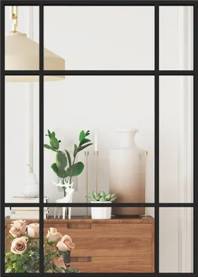 Produktbild von Wandspiegel - Rechteckiger Fensterspiegel - Größe 70x50 cm - Metallrahmen - Dekorativ für Wohnzimmer und Schlafzimmer - Schwarz