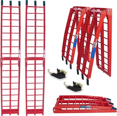 Produktbild von TRUTZHOLM 2x Auffahrrampe klappbar 180 cm Traglast 680 kg Alu geriffelt Verladerampe rot