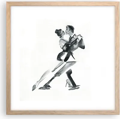 Produktbild von Gerahmtes Poster - Rahmen in heller Eiche - Tango Zeichnen Schwarzweiß - 40x40 cm - Wand Bild - Wanddeko - Wandbilder - Wandposter - Bilderrahmen - Bilder - Kunstdruck - Wandbild - P2NAC40x40-4300