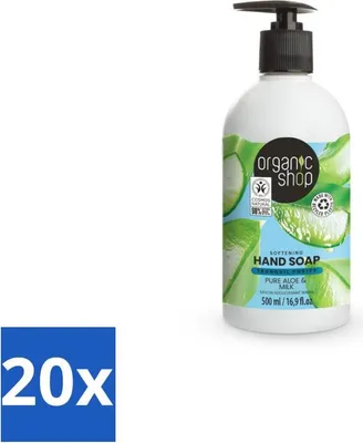 Productafbeelding van Organic Shop - Aloë en melk handzeep - Verzachtend en hydraterend - 500 ml - Voordeelverpakking - 20 stuks