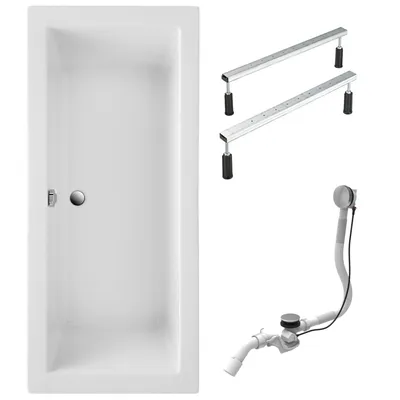 Produktbild von Schulte Badewanne 180x80 cm Komplettset mit Fußgestell und Ab- und Überlauf, Rechteckbadewanne Balos weiß