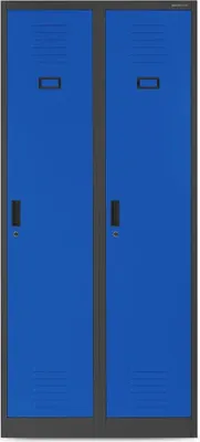 Produktbild von Stahlspind Garderobenschrank Spind Kleiderspind Doppelspind 2 Abteile Flügeltüren Trennwand Pulverbeschichtung 180 x 80 x 50 cm Farbe: Anthrazit/blau