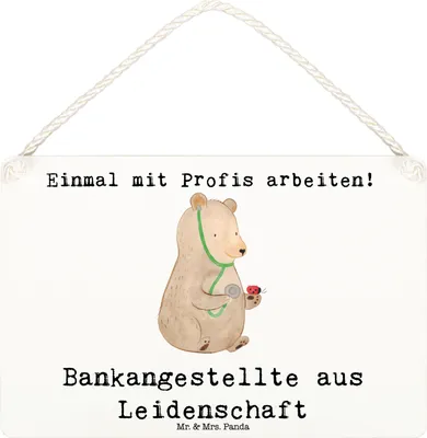 Produktbild von Mr. & Mrs. Panda Schild Bankangestellte Leidenschaft DIN A6 - Weiß - Geschenk, Witzig, Wandbild Holz, Türschild, Beruf, Spruch, wandtafel, holzbild, hängeschild, Lustig