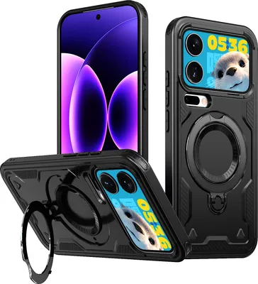 Obrázek produktu pro Dvouvrstvé pouzdro pro Xiaomi 17 Pro, magnetické ochranné pouzdro s kroužkem a stojánkem Černý