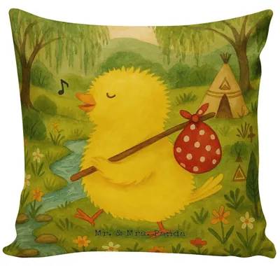 Produktbild von Mr. & Mrs. Panda Kissen 40x40 Küken Wander Design - Weiß - Geschenk, Zeit, Ei, kuschelkissen, Grüße, Zierkissen, Kuschel, Frohe Ostern, Sofakissen, Osternest, Ostergrüße