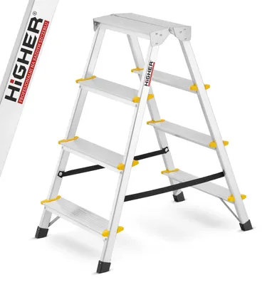Zdjęcie produktu dla Drabina aluminiowa domowa dwustronna składana HIGHER 2x4 stopnie taboret podnóżek schodek