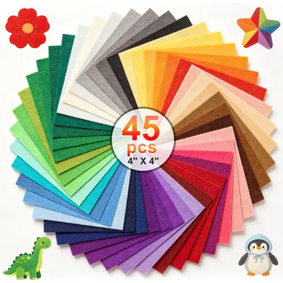 Image de Feutre de bricolage - 45 feuilles de feutre, épaisseur 1 mm - Pour la création et la décoration - 10 x 10 cm