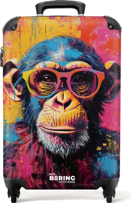 Produktbild von NoBoringSuitcases.com® Koffer Handgepäck Trolley Rollkoffer Kleine Reisekoffer mit 4 Rollen - Schimpanse mit Brille im Graffiti-Stil - Cabin Size < 55x40x23 cm & 55x40x20 cm - Fotokoffer - Kabinenkoffer - BoardgepäckHandgepäck Koffer 55x35x20 cm, 36L,