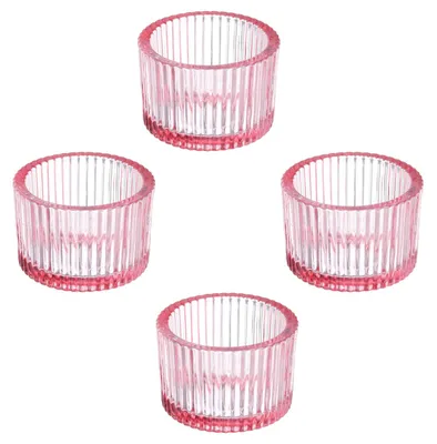 Immagine prodotto di Set di 4 portacandele in vetro rosa, ideali per la decorazione della tavola