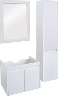 Produktbild von Badezimmerset HWC-L86, Waschtisch Wandspiegel Hängeschrank Badmöbel,  Melaminbeschichtet  weiß