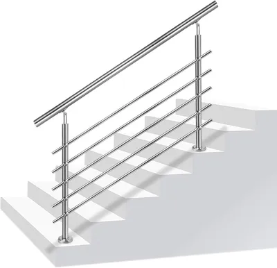 Immagine prodotto di Ringhiera per scale in acciaio inossidabile, adatta sia per interni che per esterni, ideale per balconi e parapetti. Colore: argento. Lunghezza: 160 cm. Include 5 traverse