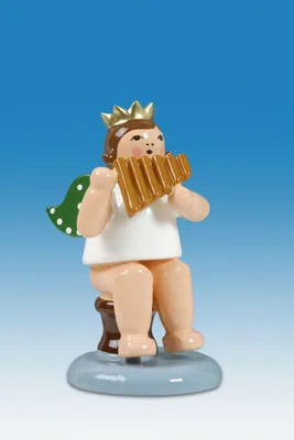 Produktbild von Holzfigur Engel sitzend mit Panflöte ohne Krone Höhe 6cm NEU