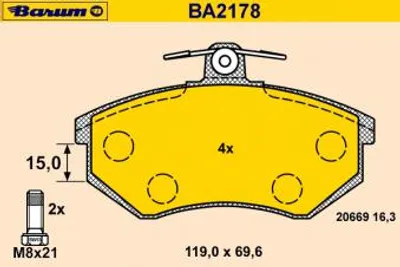 Produktbild von BARUM Bremsbelagsatz, Scheibenbremse Vorderachse BA2178