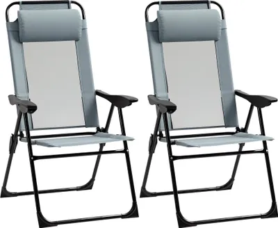 Produktbild von Klappstuhl 2er-Set, Klappliege, wetterfest, 5-fach verstellbare Rückenlehne, Metallgestell, Grau