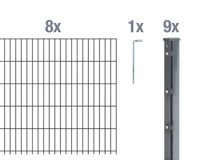 Immagine prodotto di Alberts 658298 Recinzione a doppia rete metallica come set completo di 22 pezzi, antracite, altezza 183 cm, lunghezza 20 m