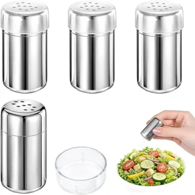 Produktbild von 4er Set Mini-Salzstreuer 5 ml aus Edelstahl mit Deckel – Kleine Gewürzflaschen für Unterwegs, Salz- und Pfefferstreuer für Camping, Grillen, Picknick, Restaurant und Outdoor-Aktivitäten