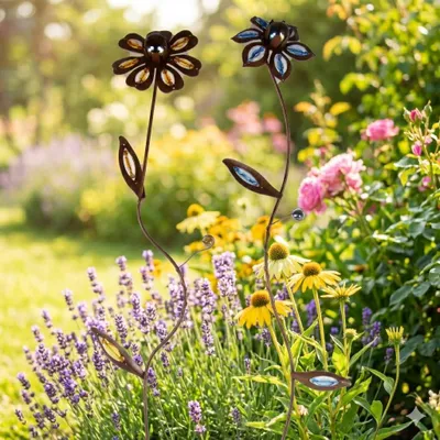 Produktbild von Bezauberndes 2er Set Gartenstecker Blume blau / gelb