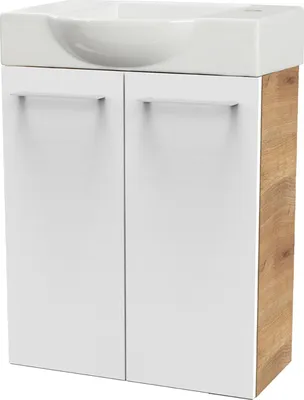 Produktbild von Fackelmann SBC MILANO Gäste WC Set 2-teilig 55 cm, Braun hell/Weiß, 2 Türen, Keramik Hahnloch rechts