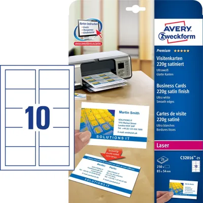 Produktbild von Zweckform C32016-500 85x54mm Visitenkarten 500x10St weiß
