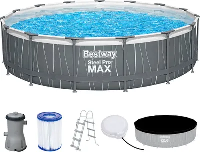 Produktbild von Bestway® Steel Pro MAX™ Frame Pool Komplett-Set mit Filterpumpe Ø 457 x 107 cm, LED-Design, rund