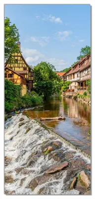 Produktbild von Wallario selbstklebende Türtapete 93 x 205 cm - Häuser am Flusslauf - Abwischbar, rückstandsfrei zu entfernen