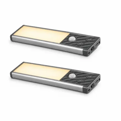 Produktbild von 2er-Set LED-Nachtlichter mit Bewegungsmelder, 23 cm kabellose Schrankleuchten, USB-C wiederaufladbar, 3 Lichtfarben, 3 Helligkeitsstufen, Silber
