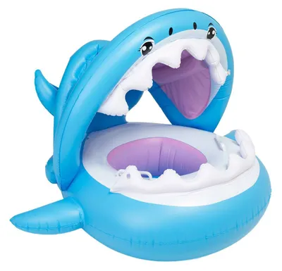Obrázek produktu pro Nafukovací člun se sluneční stříškou pro děti – plavací kruh ve tvaru žraloka