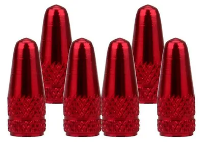 Immagine prodotto di Tappi per valvole per bicicletta, in alluminio, colore rosso, confezione da 6 pezzi, compatibili con mountain bike e bici da corsa