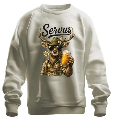 Produktbild von Servus Hirsch Bayern  Bier Tracht Lederhose Wiesn Sweatshirt Pullover, Natur, S