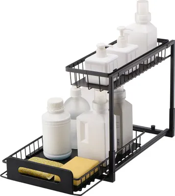 Obrázek produktu pro Dvoupatrová výsuvná skříňka pod dřez s organizérem, 10,7" x 14", zásuvkový koš