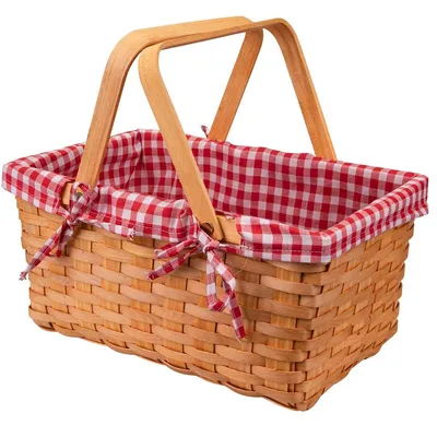 Produktbild von Picknickkorb aus Weidenholz,Geschenkkorb Mit rotem karierten Innenfutter, 32 x 20 x 20 cm,Weidenkorb für Camping und Ausflüge