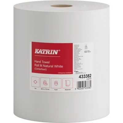 Zdjęcie produktu dla KATRIN 433382 6 KATRIN Handtuchrollen Centerfeed M 300 1-lagig naturweiß