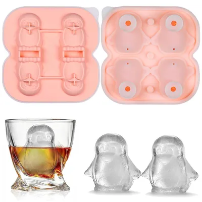 Image de Moules à glaçons en silicone 3D en forme de pingouins, avec couvercle, pour glaçons, cocktails, jus, café. (Lot de 1)