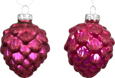 Productafbeelding van Kerstornamenten, kegelvormig, 7 cm, glas, 6 stuks - feestelijk roze