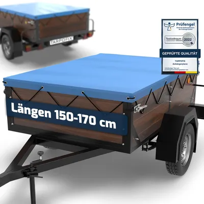 Zdjęcie produktu dla Tarpofix® plandeka do przyczepki, 160 x 110 cm, w zestawie lina - płaska plandeka do przyczepki wykonana z materiału PVC, wzmocniona, przeznaczona do różnych przyczep samochodowych - plandeka ochronna do przyczepki, kolor niebieski