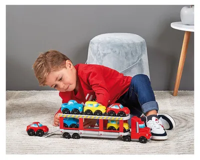 Immagine prodotto di Ecoiffier - Autotrasportatore giocattolo Abrick - camion grande con 6 macchinine, con rampa di accesso, per bambini e bambine dai 18 mesi in su