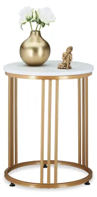 Immagine prodotto di Elegante tavolino rotondo GLAMOUR con aspetto marmoreo e tonalità dorata, 41x41x51 cm - Un'aggiunta al vostro salotto!, Immagine generata dall'IA