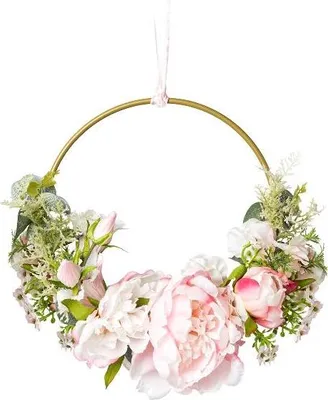 Produktbild von artplants.de Deko Blumenring Pfingstrose, Glockenblume KEFRO, rosa, Ø25cm - Kunstkranz