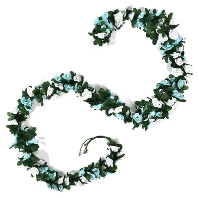 Produktbild von Künstliche Rosengirlande 2 Stück 2.4m Blau Seidenblumen Hängende Rebe für Hochzeit Party Garten